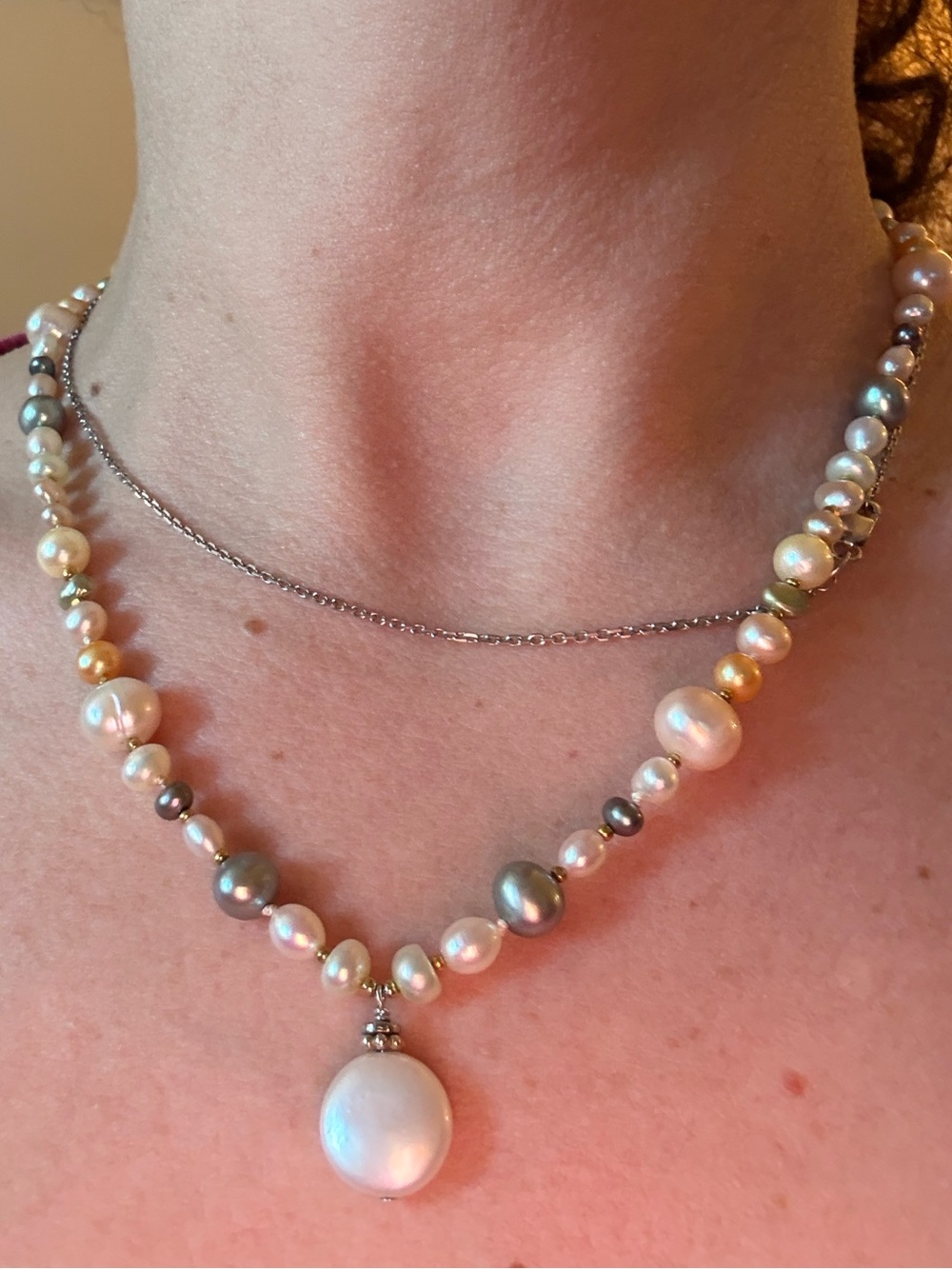 Delicate Pastel Beaded Necklace with Pearl Pendant